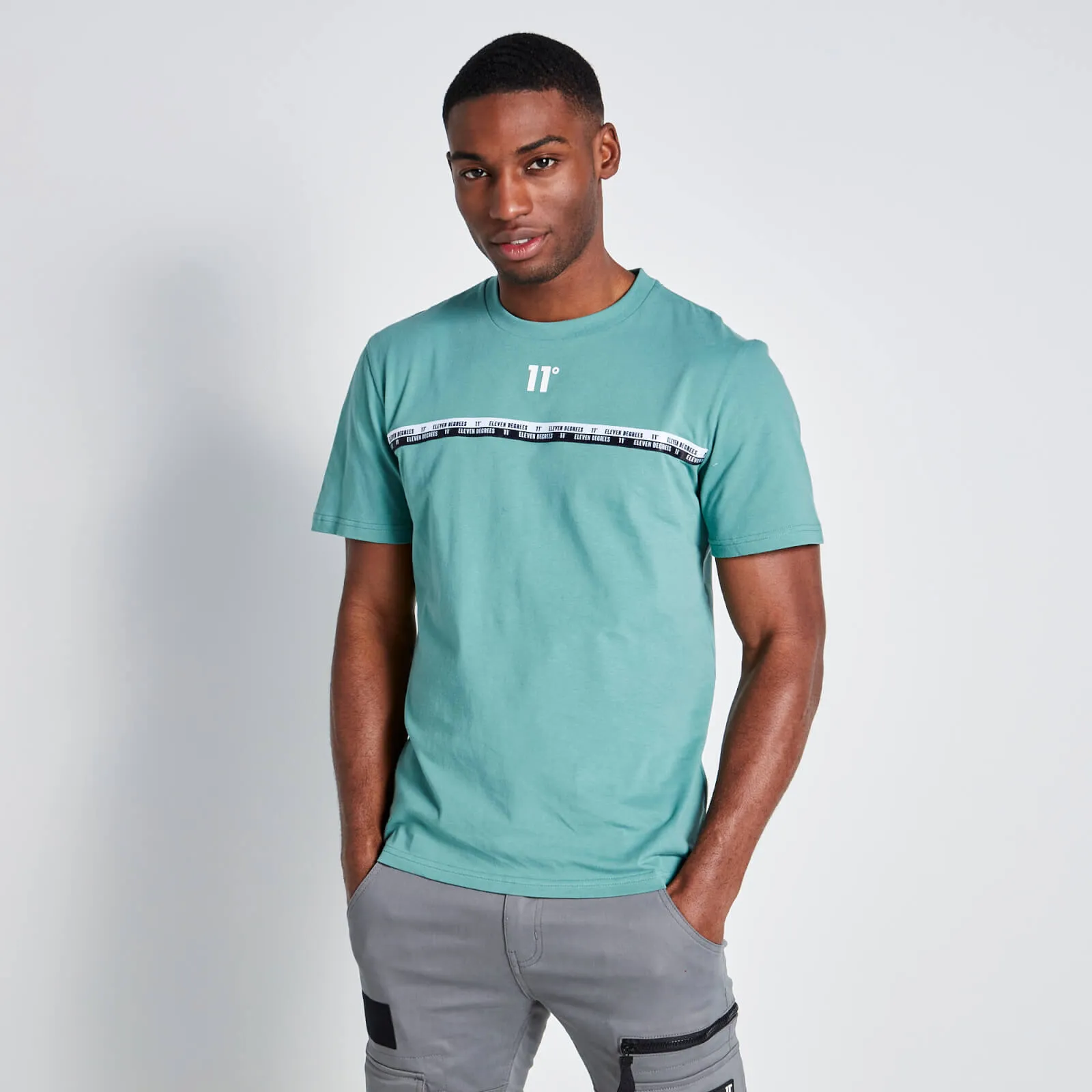 11 Degrees Chest Taped T-Shirt - Washed Green 34.99