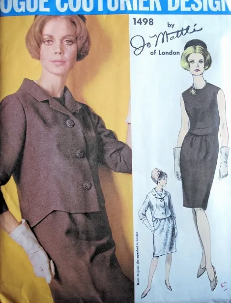 60s CLASSY Jo Mattli Slim Dress and Jacket Pattern VOGUE COUTURIER DESIGN 1498 Elegant Day or Cocktail Party Evening Dress Bust 