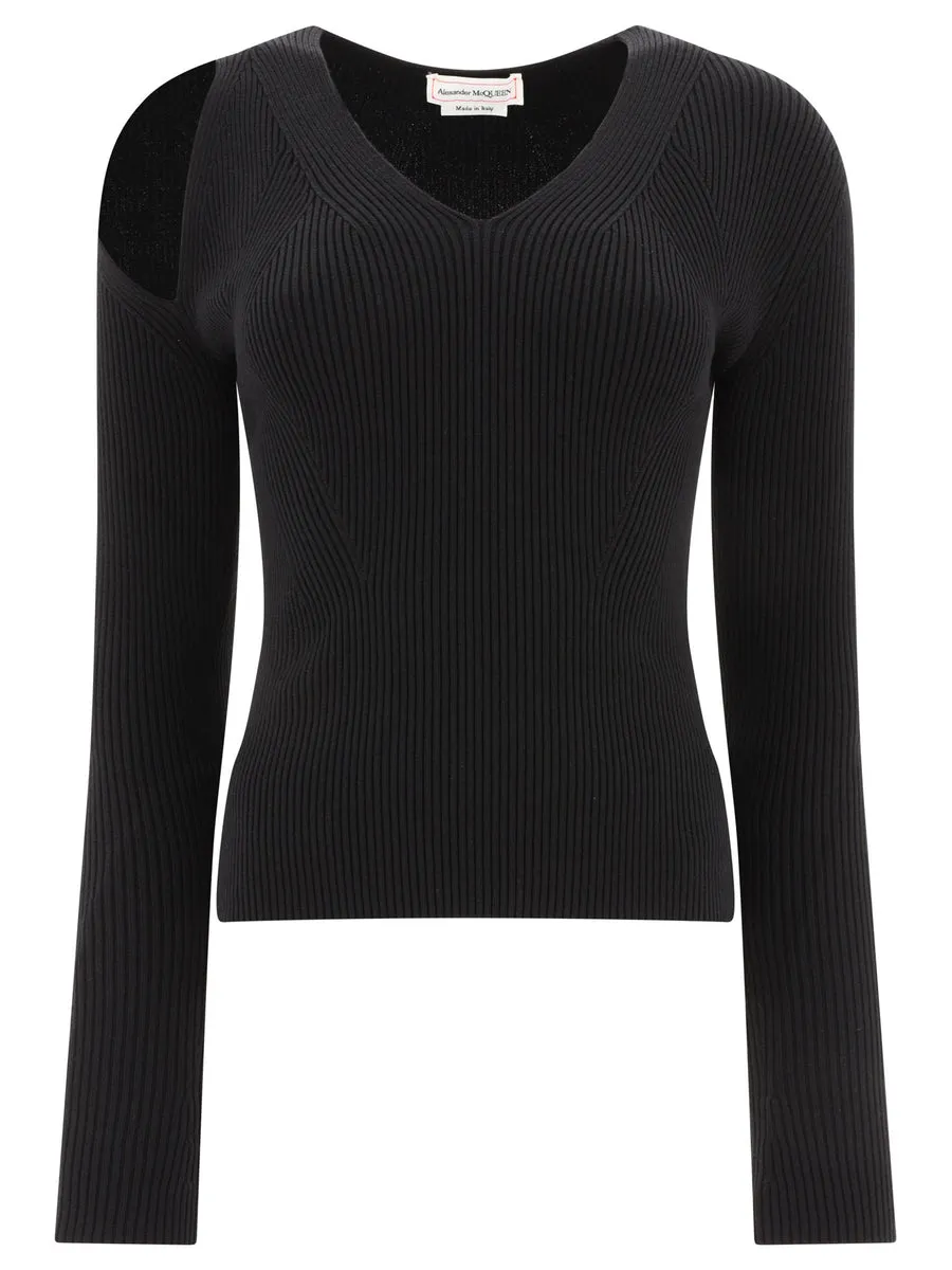 Alexander McQueen    Alexander Mc Queen Slashed Ribbed Knit Jumper