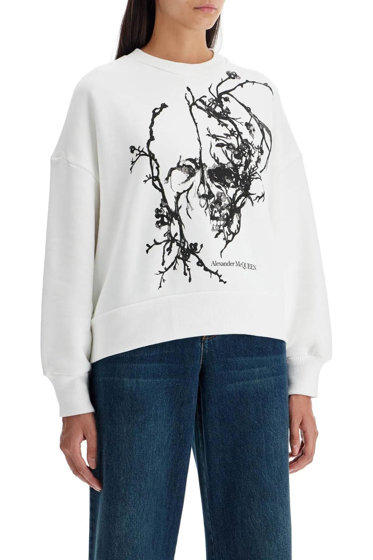 Alexander McQueen    Alexander Mcqueen Boxy Cherry Blossom Skull Sweat