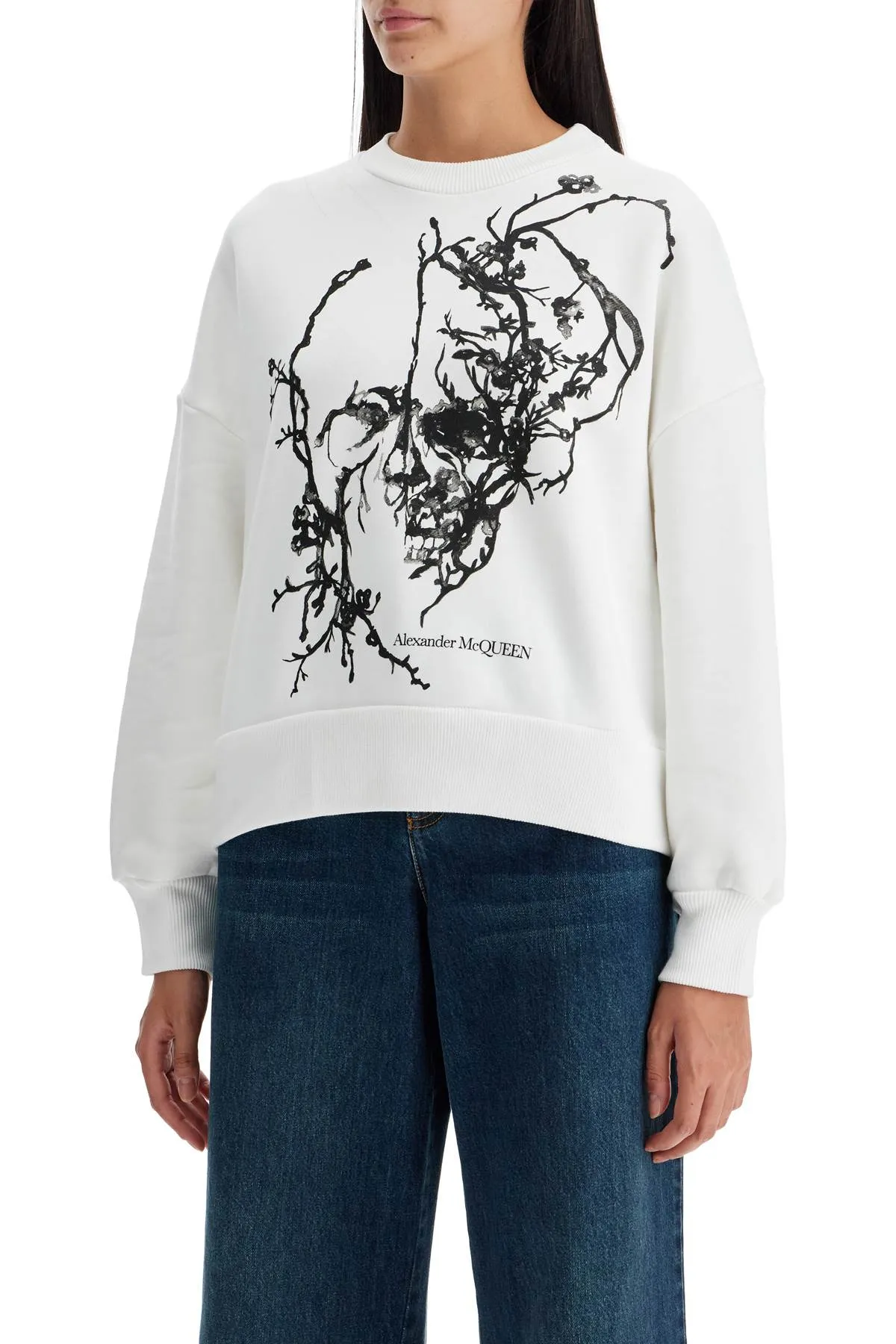 Alexander McQueen    Alexander Mcqueen Boxy Cherry Blossom Skull Sweat