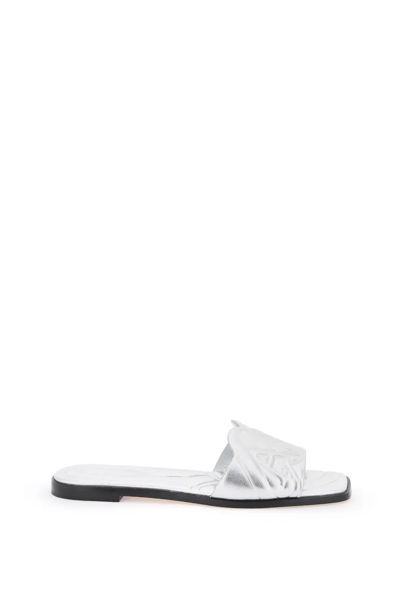 Alexander McQueen    Alexander Mcqueen Laminated Leather Slides With Embossed Seal Logo