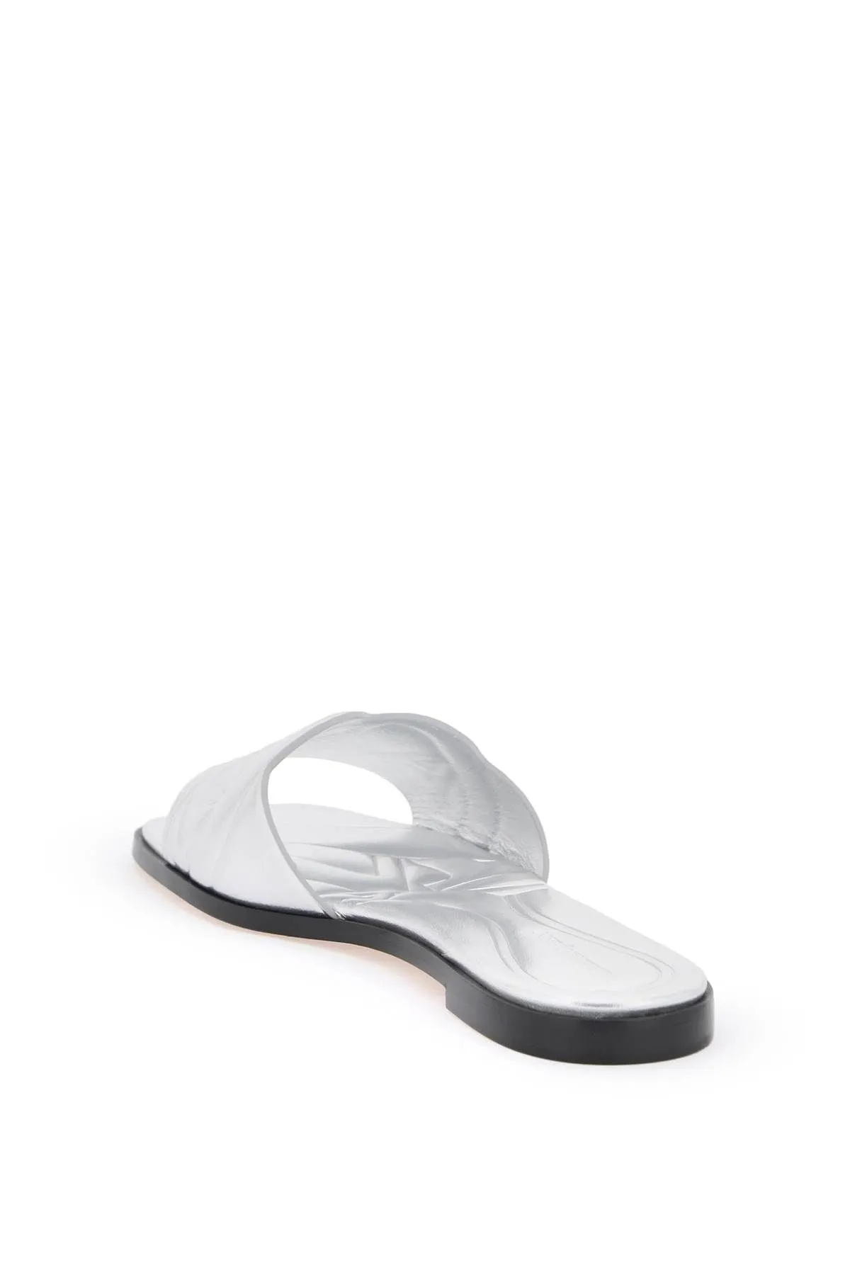 Alexander McQueen    Alexander Mcqueen Laminated Leather Slides With Embossed Seal Logo