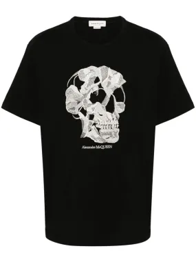 ALEXANDER MCQUEEN Black Embroidered Skull T-Shirt for Men