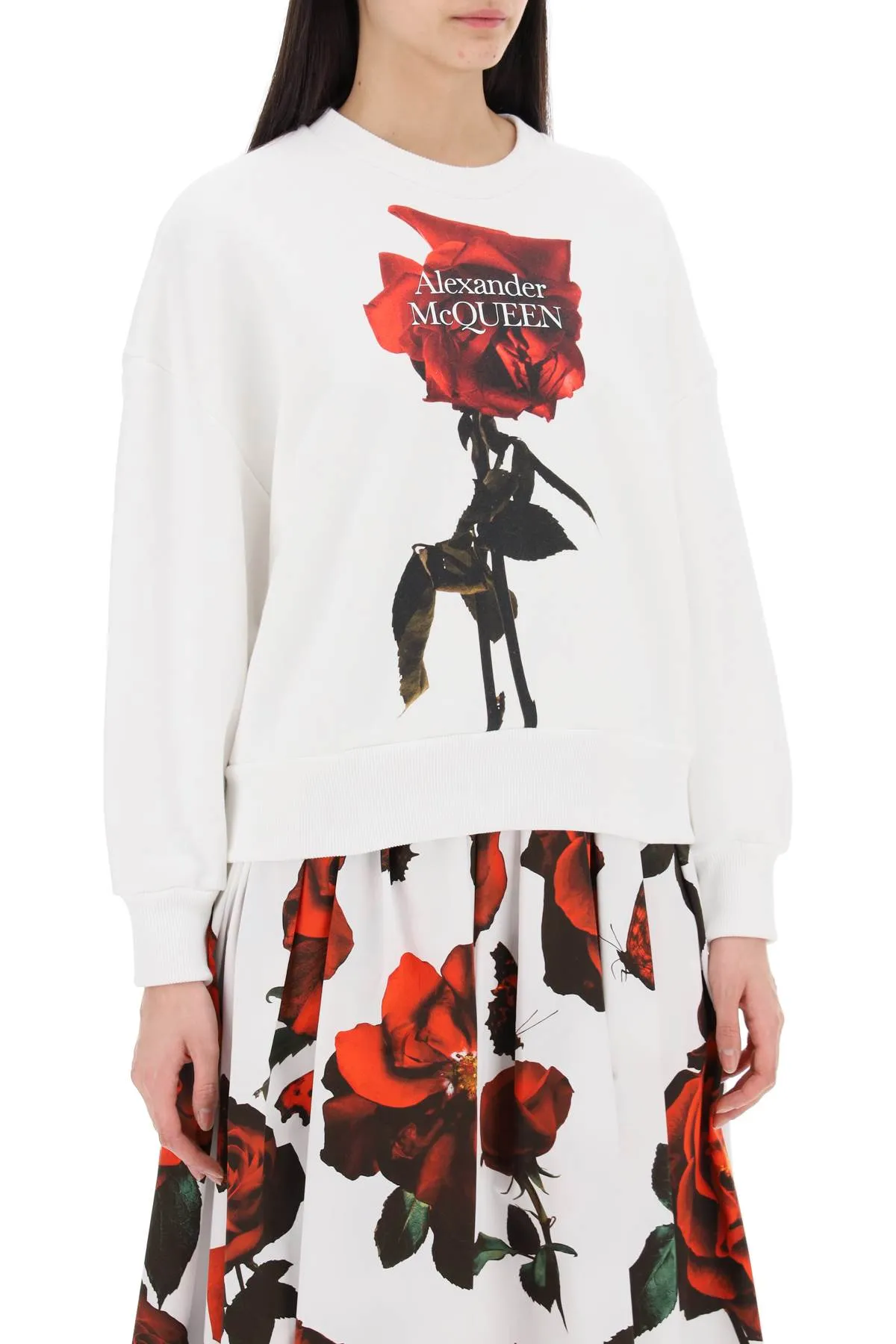 Alexander mcqueen shadow rose sweatshirt 791461 QZAME WHITE