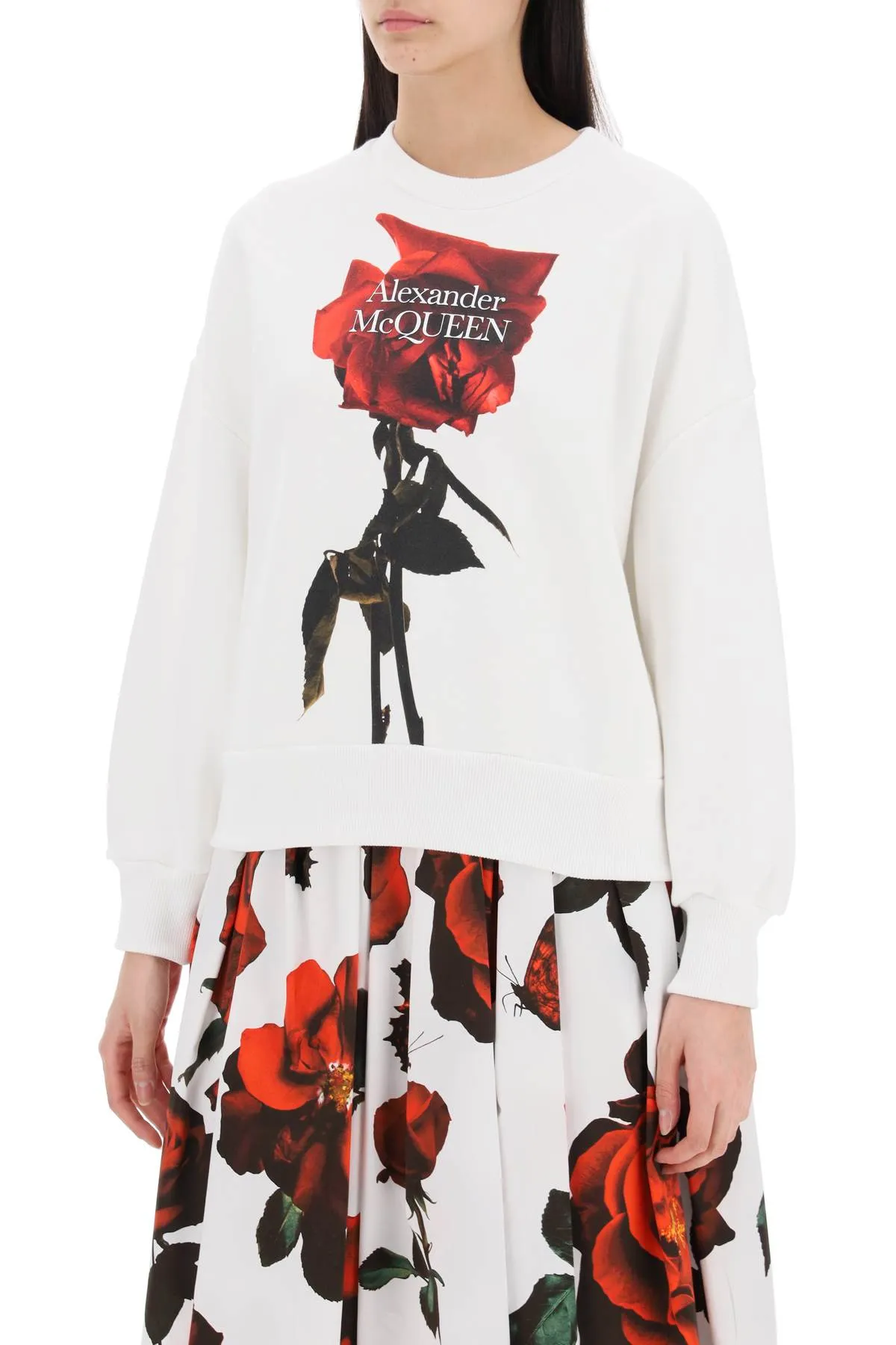 Alexander mcqueen shadow rose sweatshirt 791461 QZAME WHITE