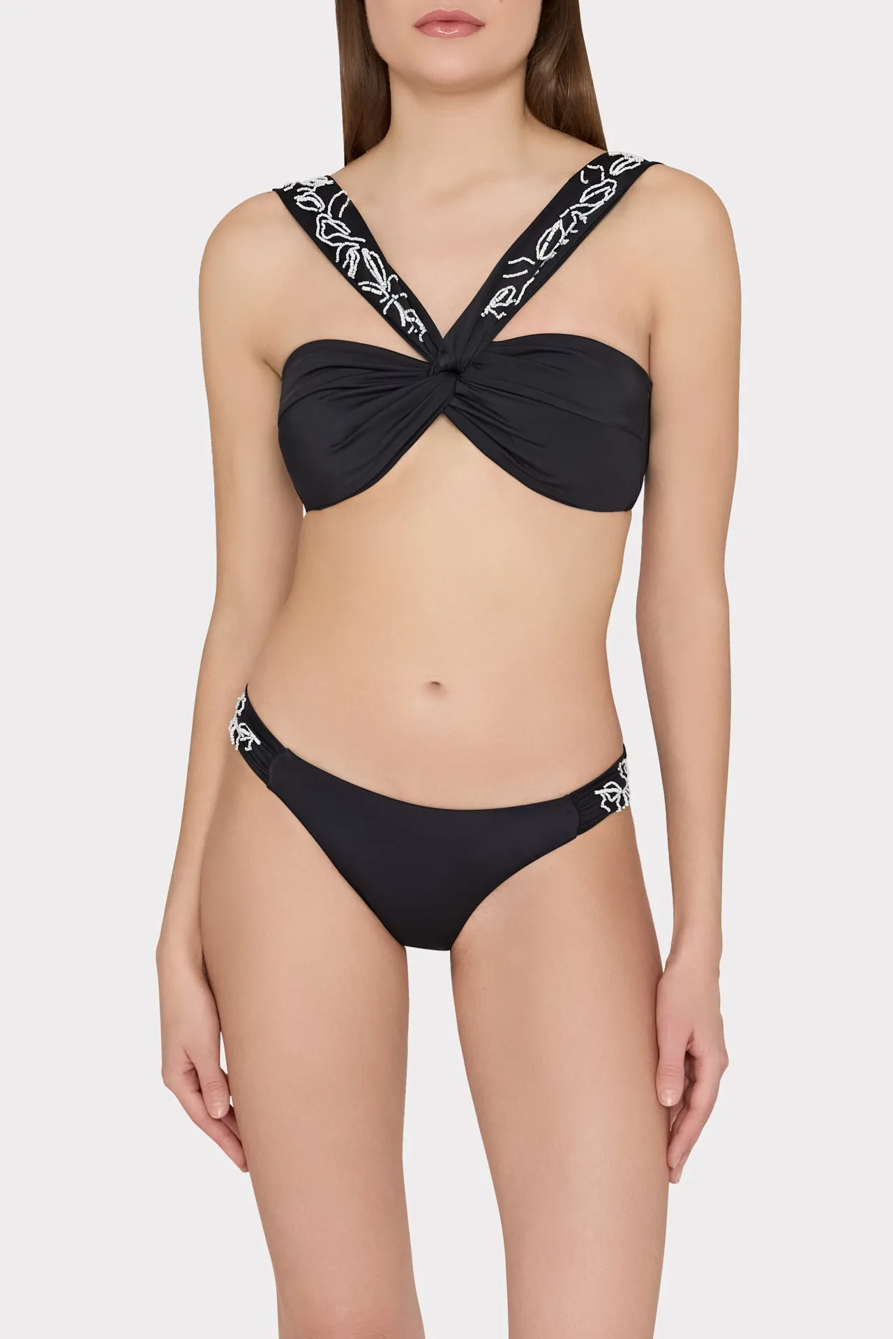 Beaded Applique Bikini Bottom With Side Tabs