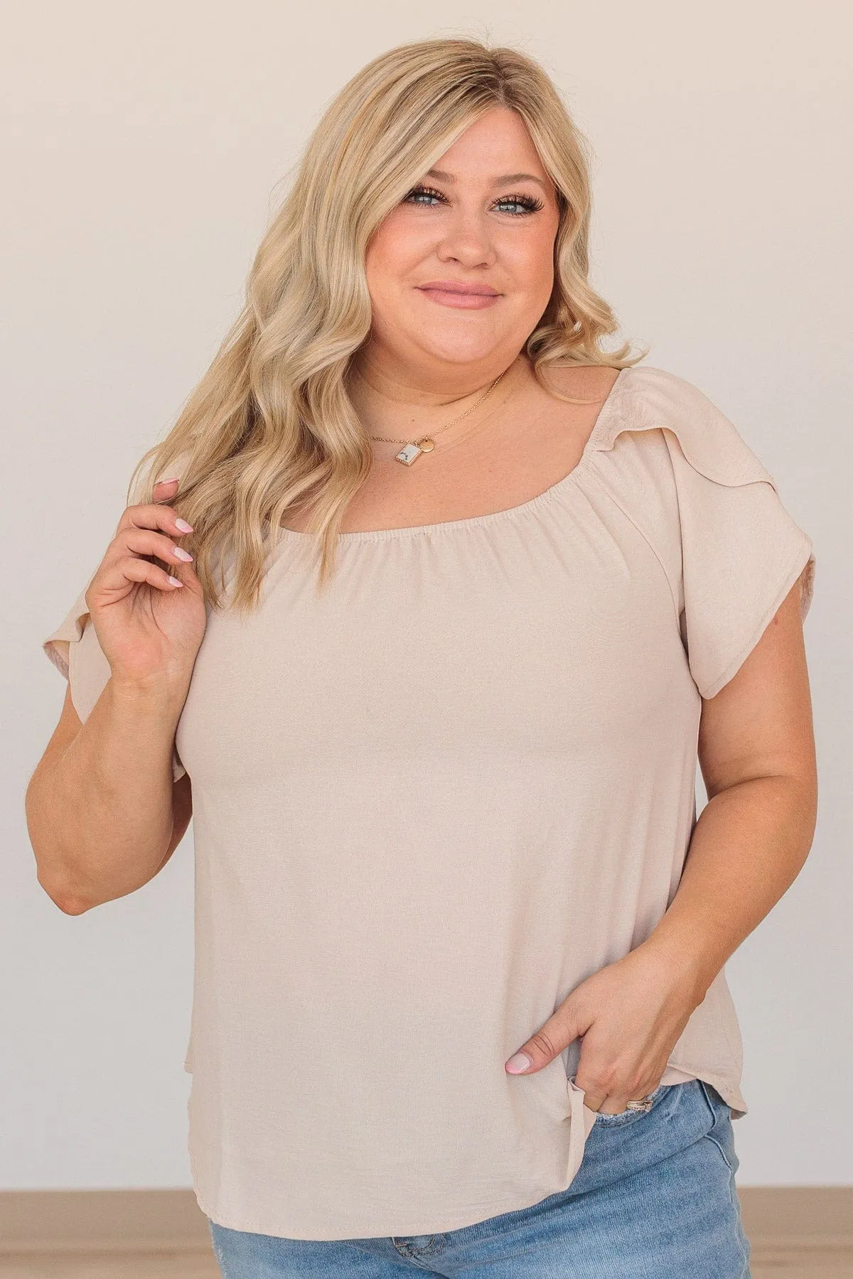 Best In Show Flutter Sleeve Top- Light Beige