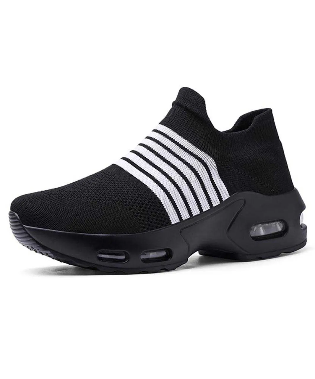 Black white stripe flyknit slip on shoe sneaker