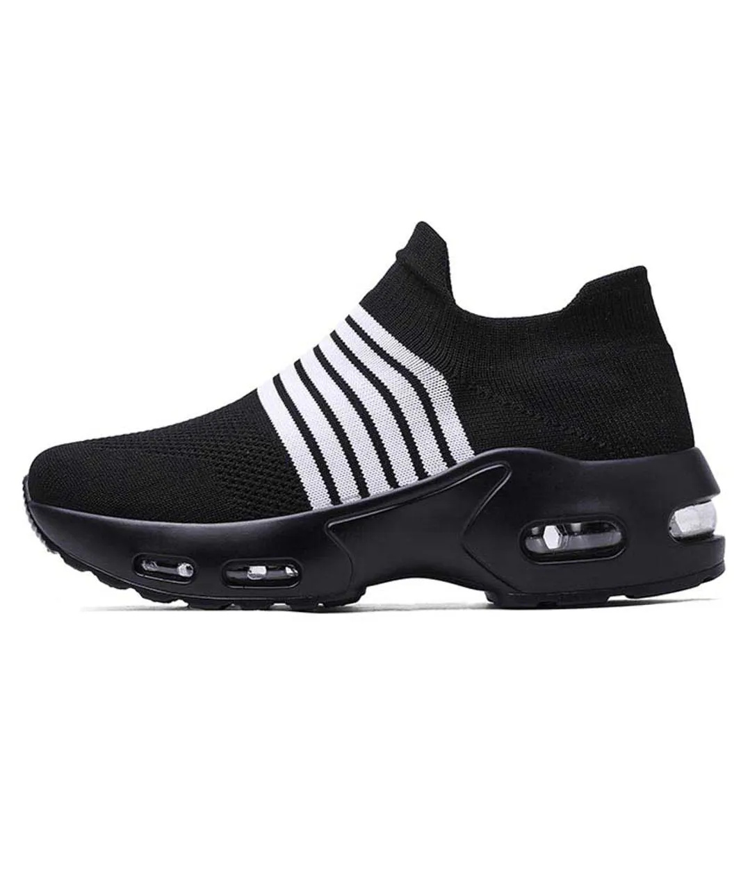 Black white stripe flyknit slip on shoe sneaker