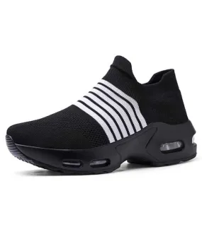 Black white stripe flyknit slip on shoe sneaker