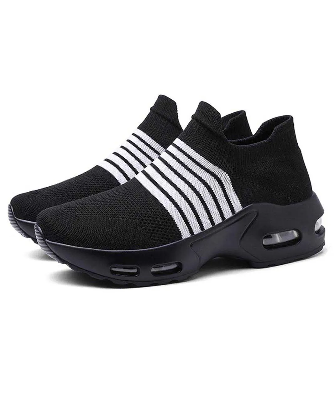 Black white stripe flyknit slip on shoe sneaker