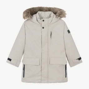 Boys Beige Hooded Parka Coat