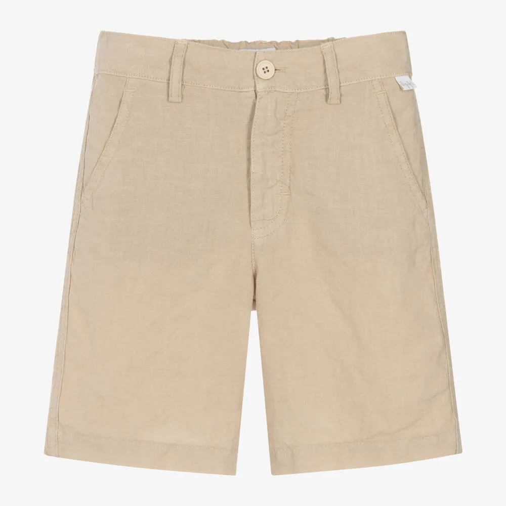 Boys Beige Linen Shorts