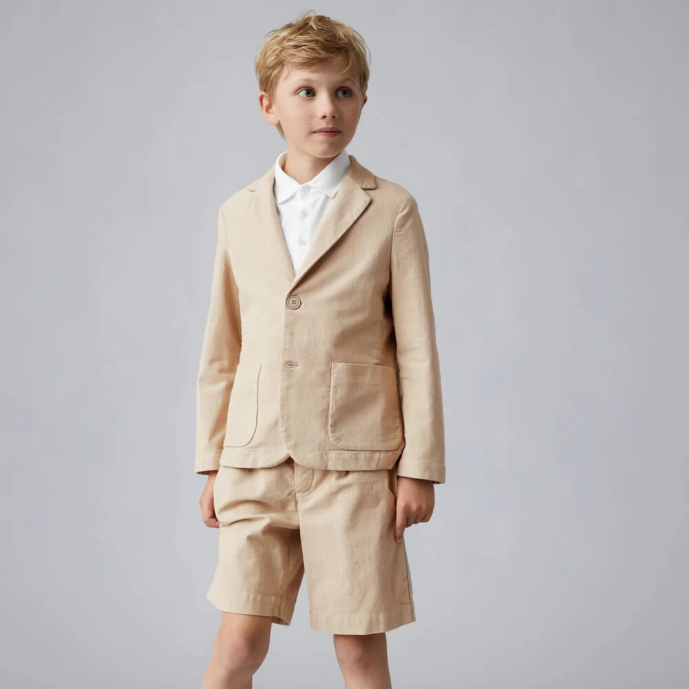 Boys Beige Linen Shorts