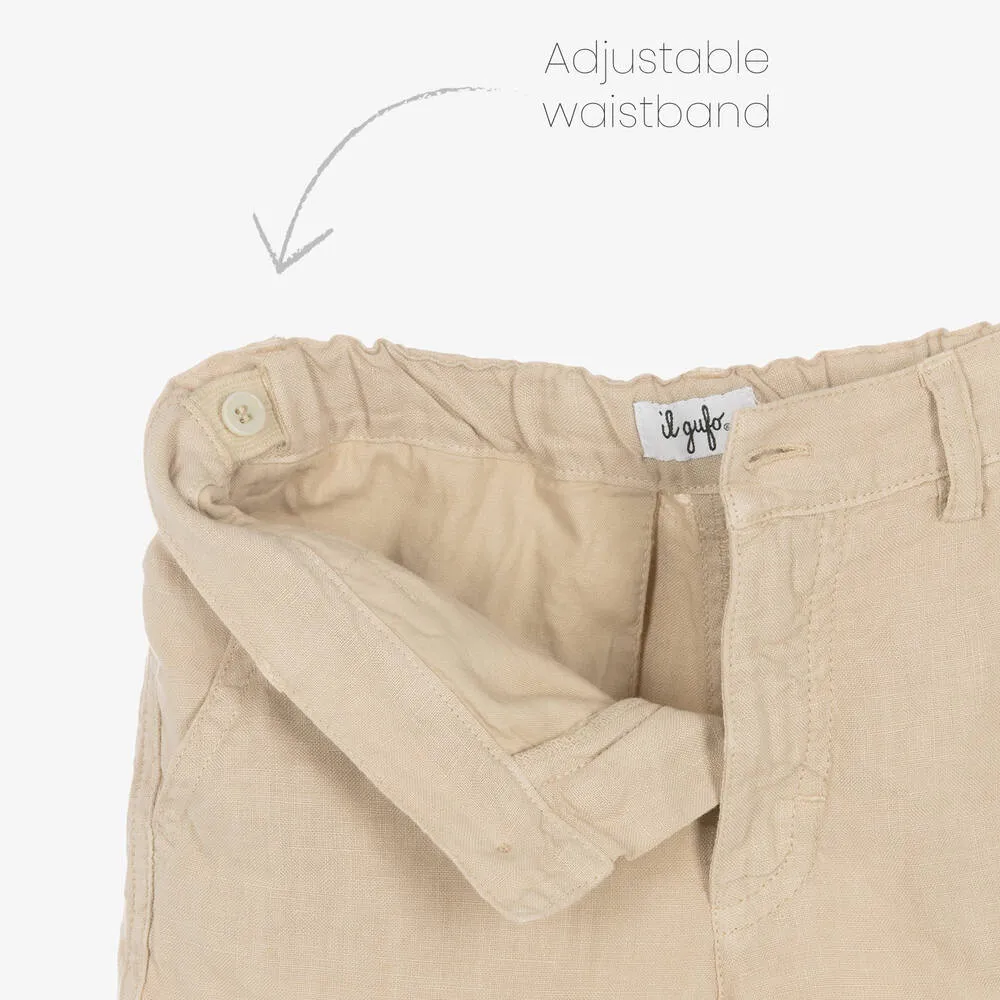 Boys Beige Linen Shorts