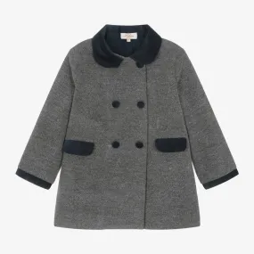 Boys Grey Wool Double-Breasted Coat