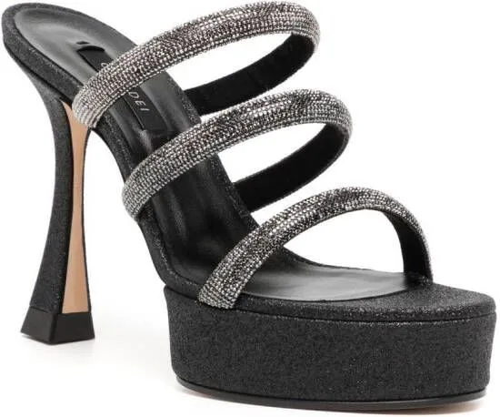 Casadei rhinestone-strap heeled mule sandals Black