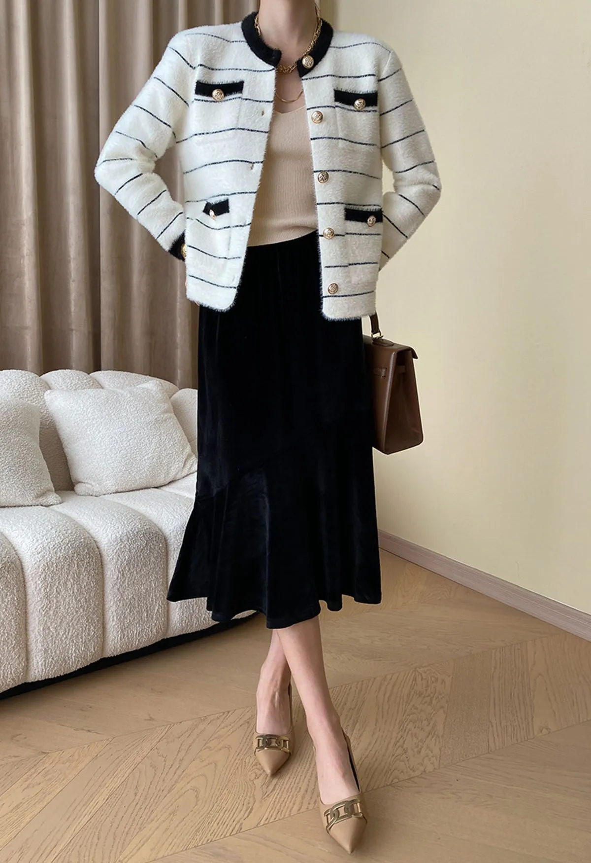 Chicwish  |Stripes Casual Style Bi-color Long Sleeves Party Style