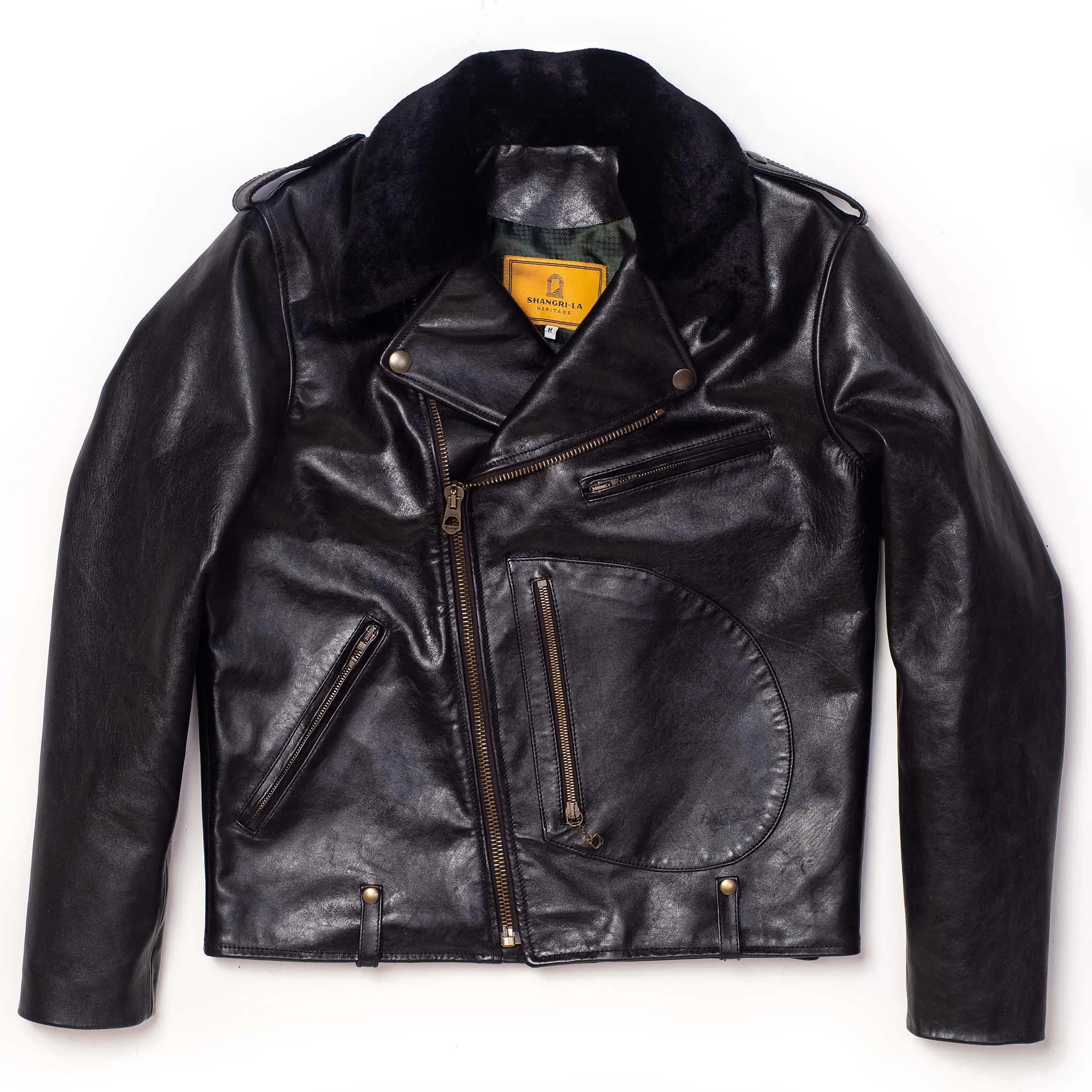 Chiodo Fur Collar Black Horsehide Leather Jacket - Shangri-la Heritage