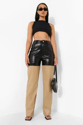 Colour Block Faux Leather Pants