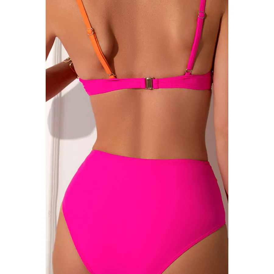 Contrast Sweetheart Neck Bikini Set