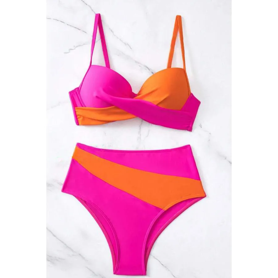 Contrast Sweetheart Neck Bikini Set