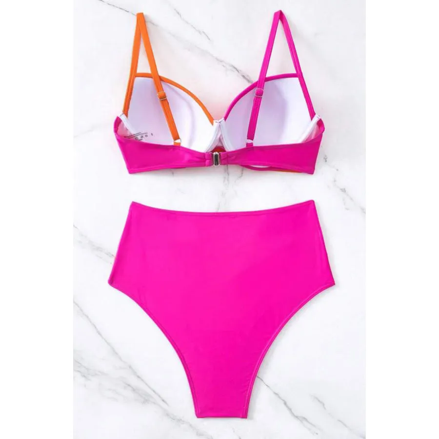 Contrast Sweetheart Neck Bikini Set