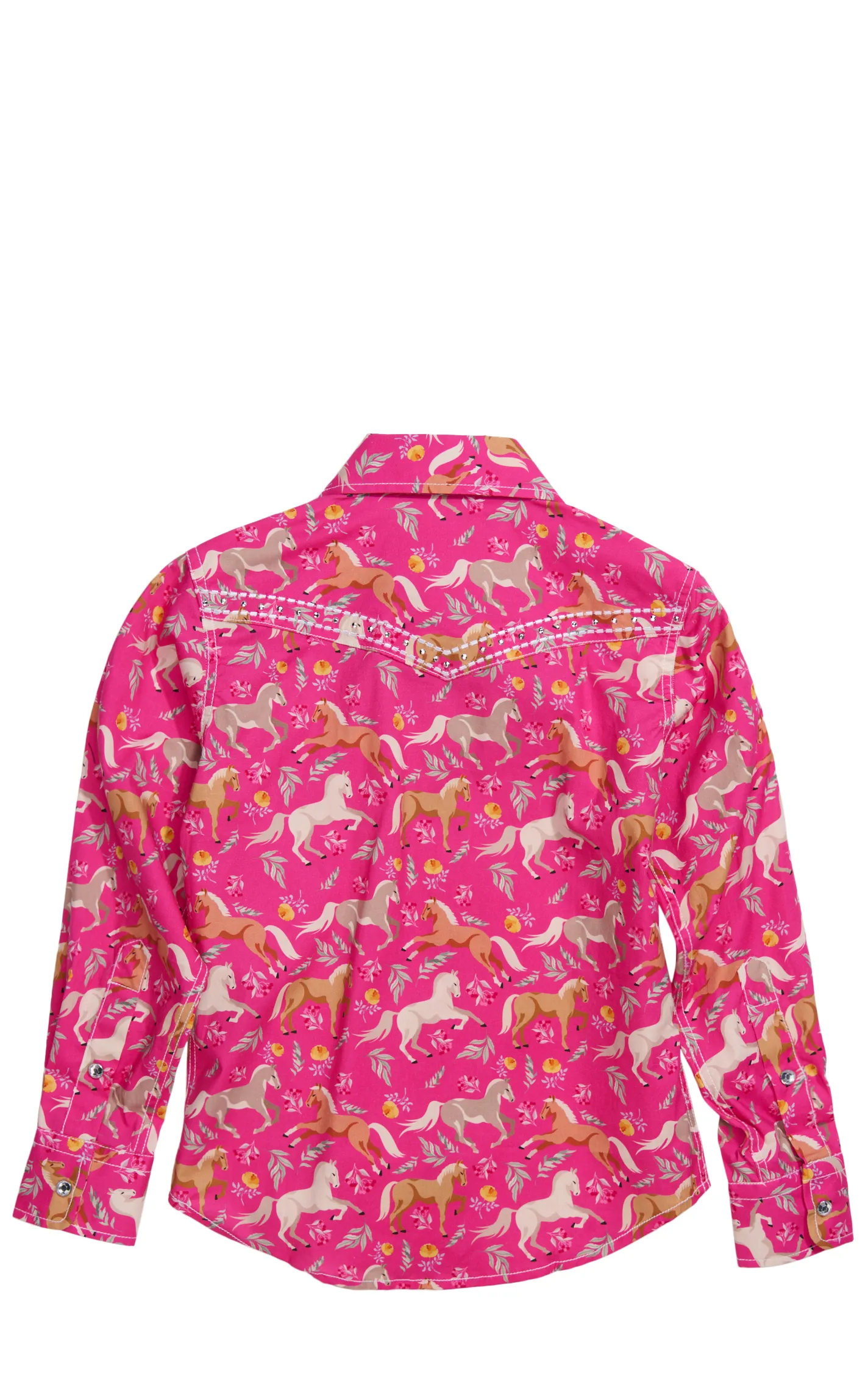 Cowgirl Hardware Girl's Hot Pink Horses & Floral Print Western Shirt