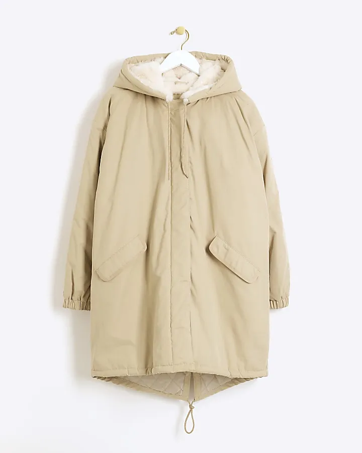 Cream faux fur lining parka coat