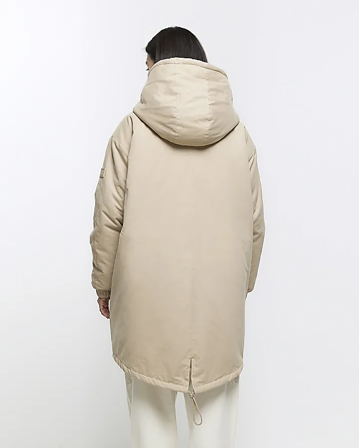 Cream faux fur lining parka coat