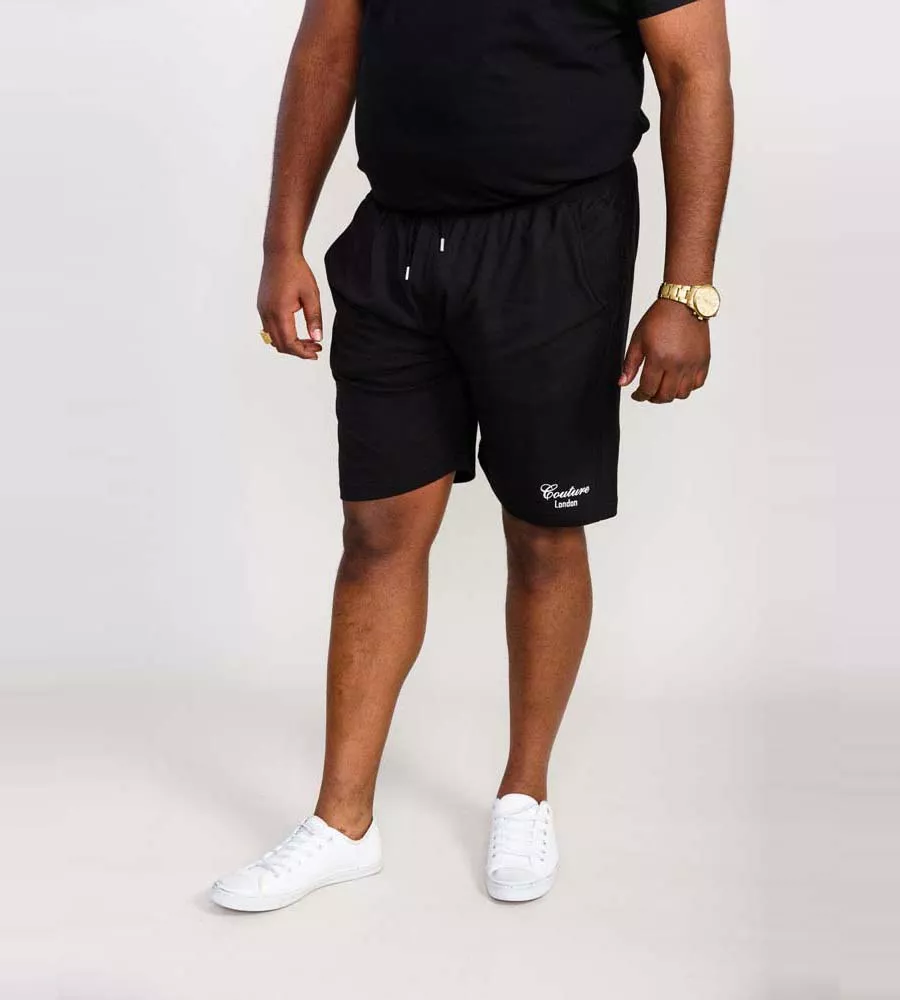 D555 Big Mens Black Couture Shorts With Elasticated Waistband (HOLBROOK)