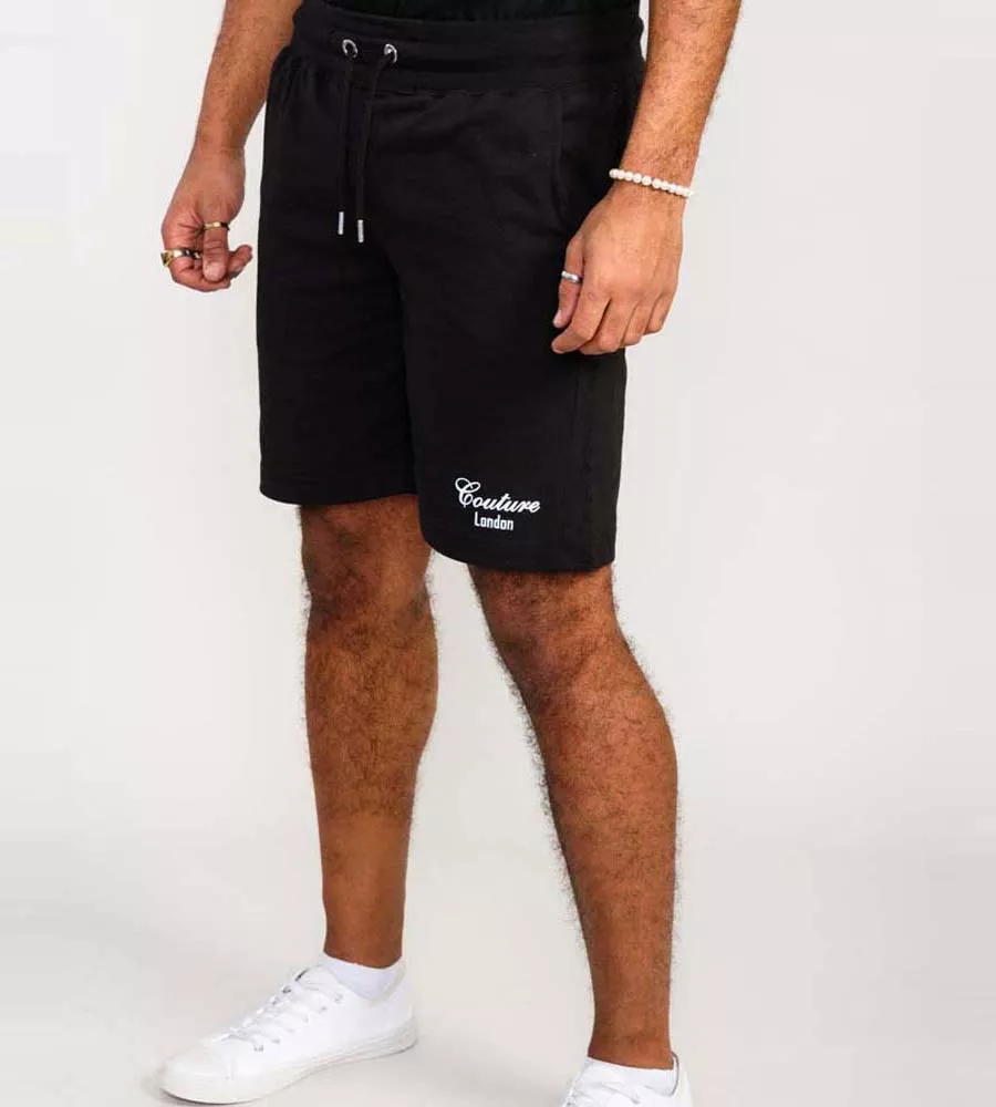 D555 Mens Black Couture Shorts With Elasticated Waistband (HOLBROOK)