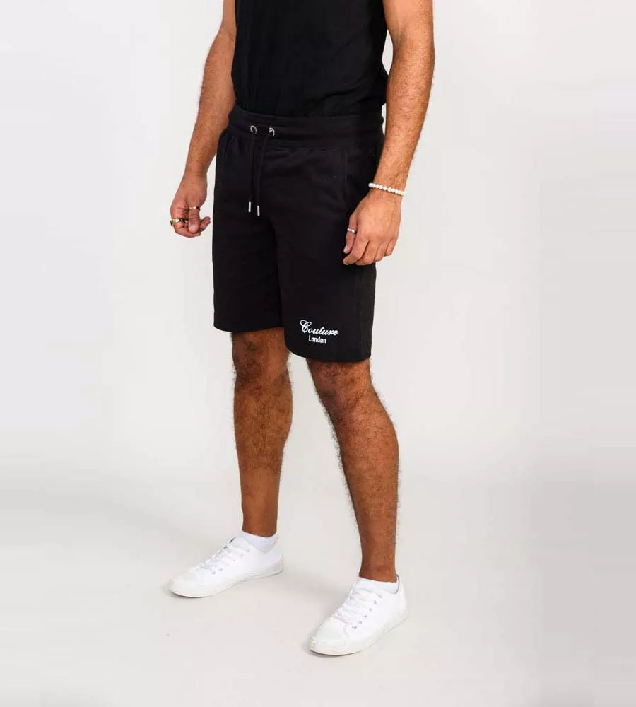 D555 Mens Black Couture Shorts With Elasticated Waistband (HOLBROOK)