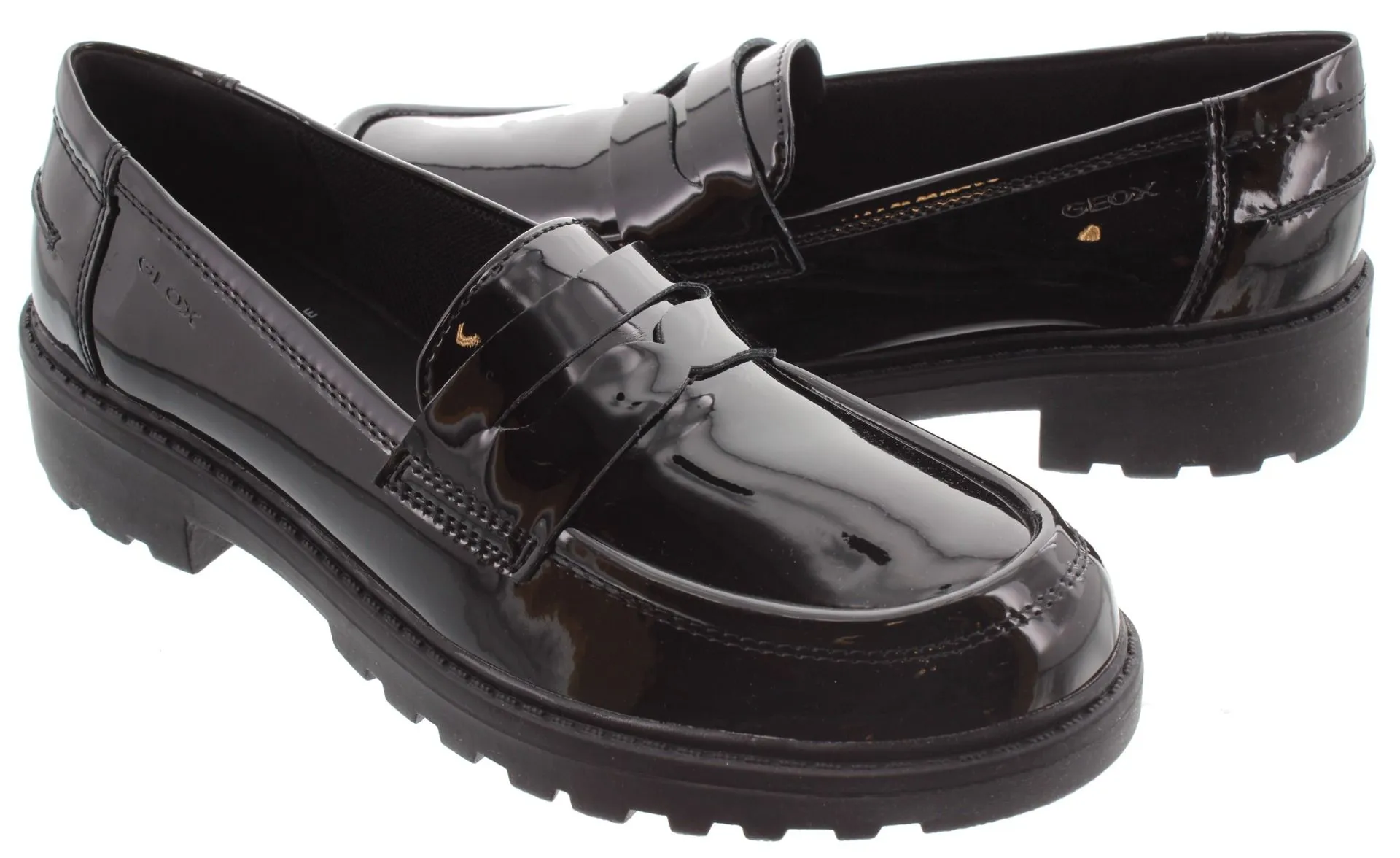 GEOX Juniors And Youths Casey Loafers In Black Patent