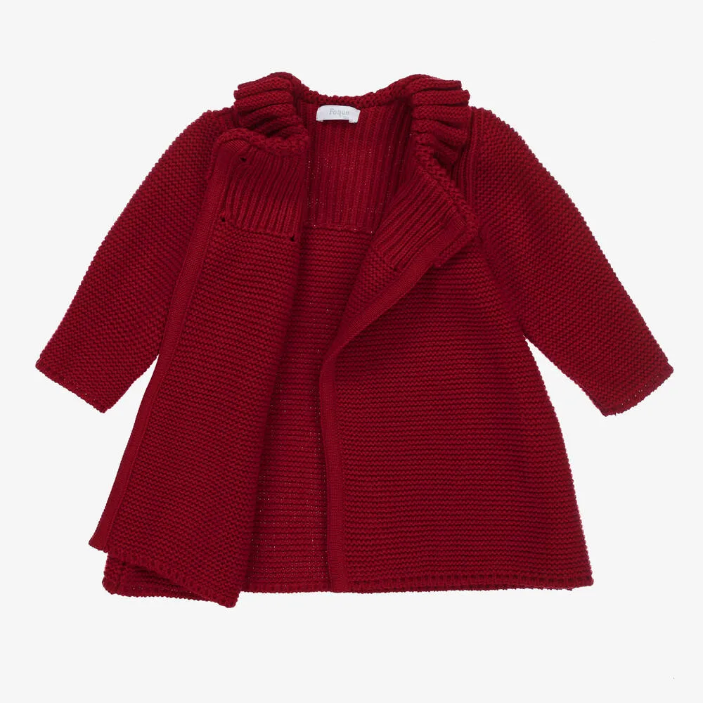 Girls Red Knitted Coat & Hat Set