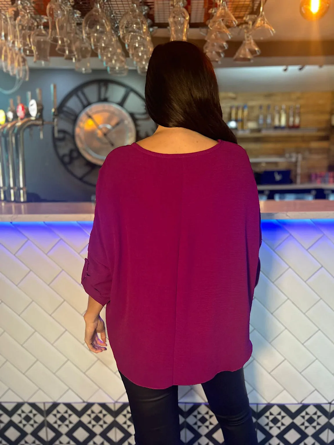 Grape Crepe Scoop Neck Blouse Jan