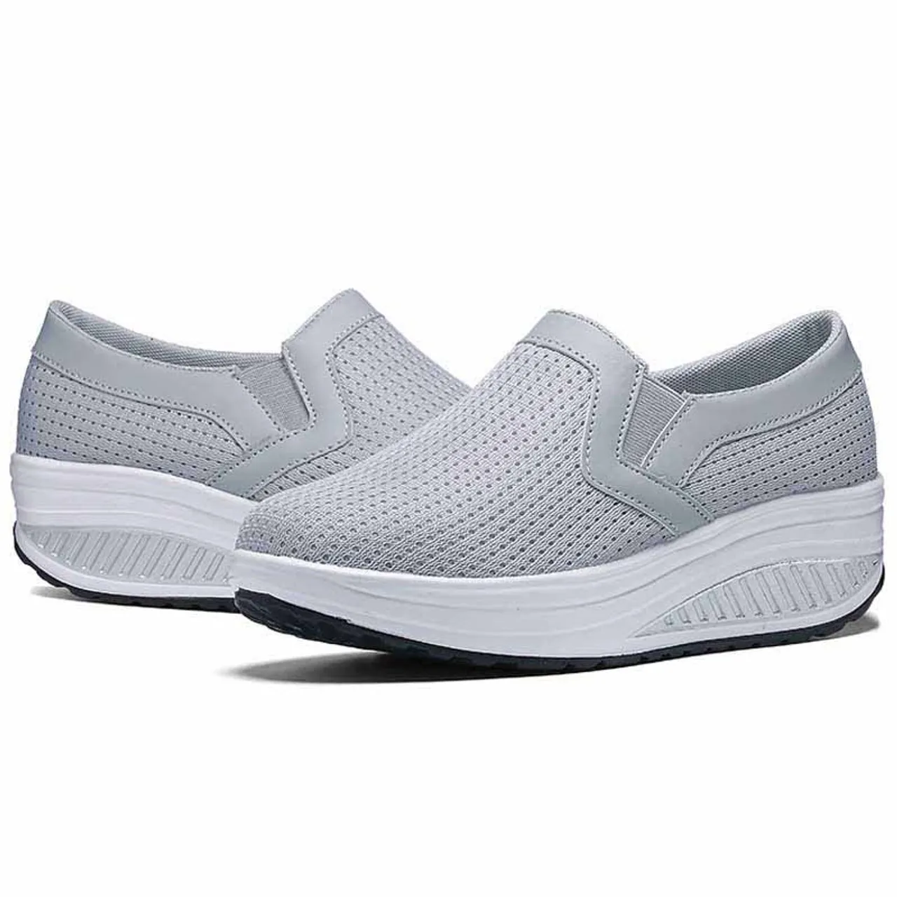 Grey plain slip on rocker bottom shoe sneaker