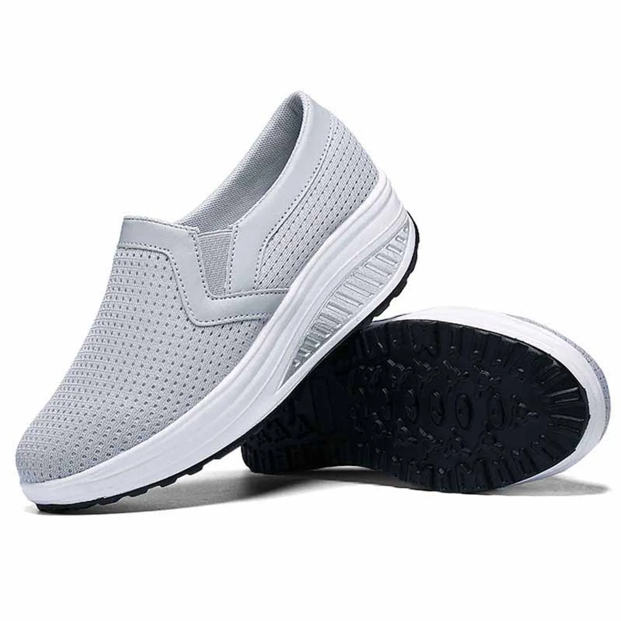 Grey plain slip on rocker bottom shoe sneaker