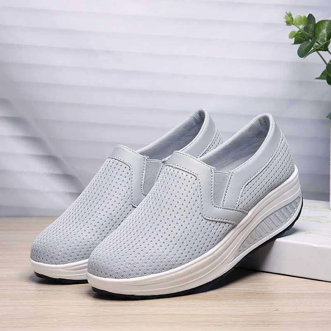 Grey plain slip on rocker bottom shoe sneaker