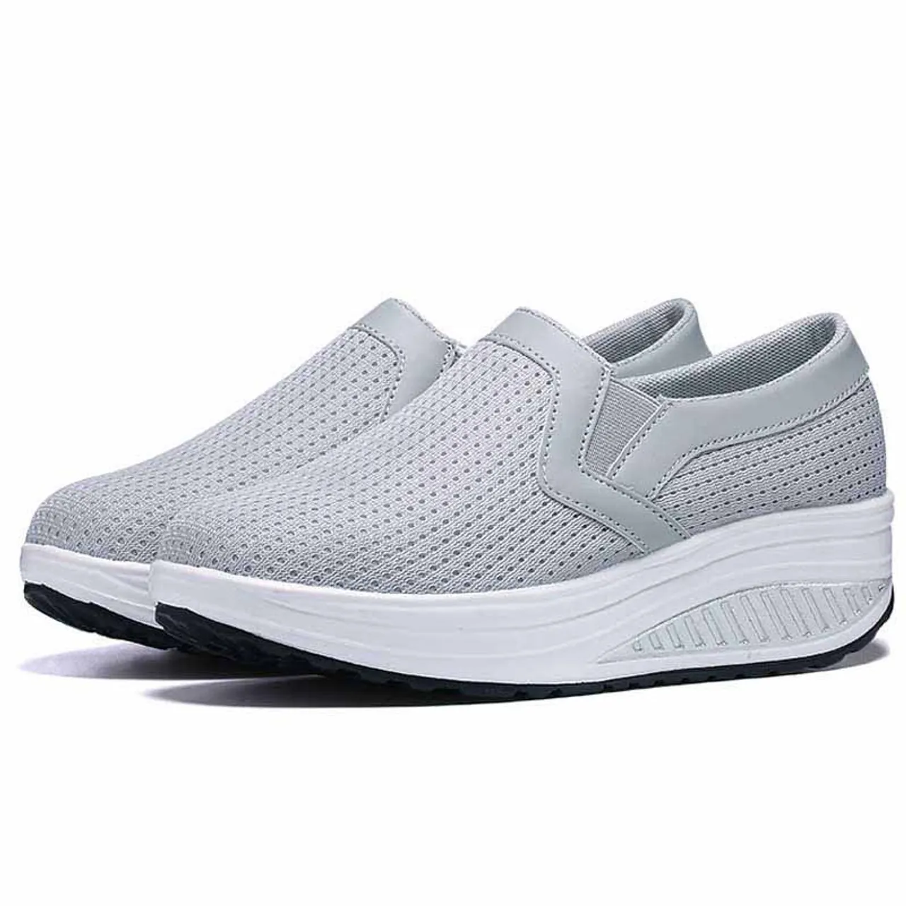 Grey plain slip on rocker bottom shoe sneaker