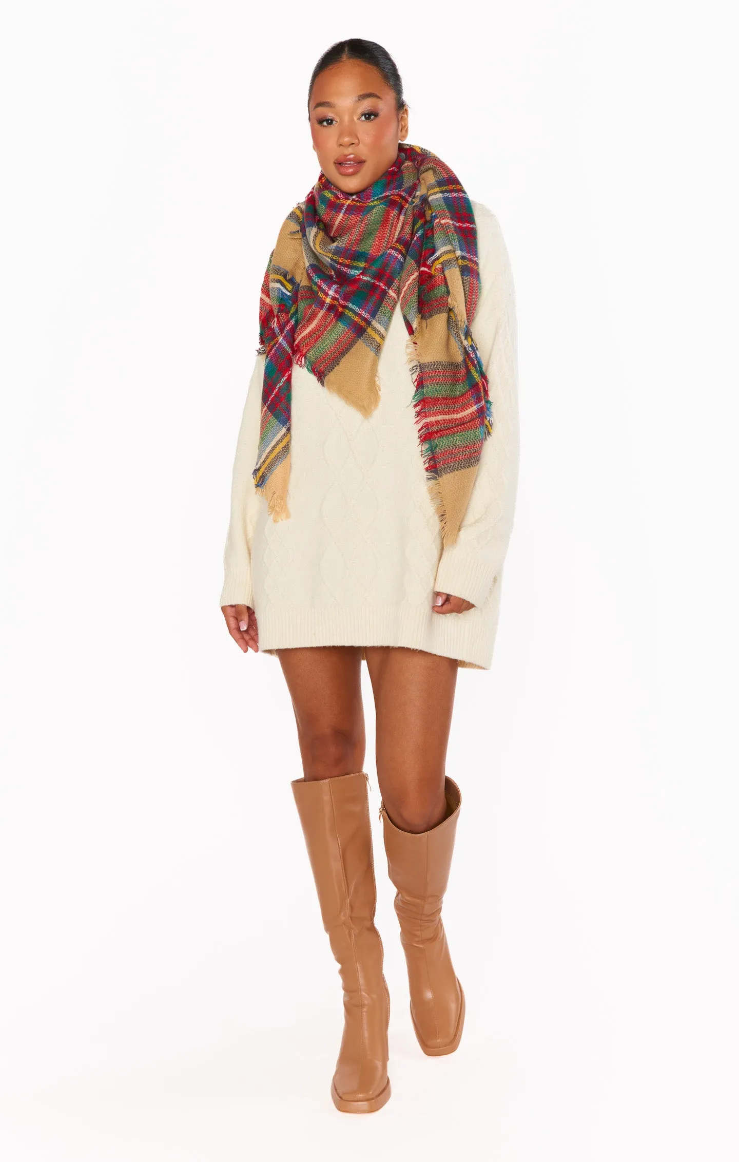 Holiday Plaid Scarf ~ Tan Multi