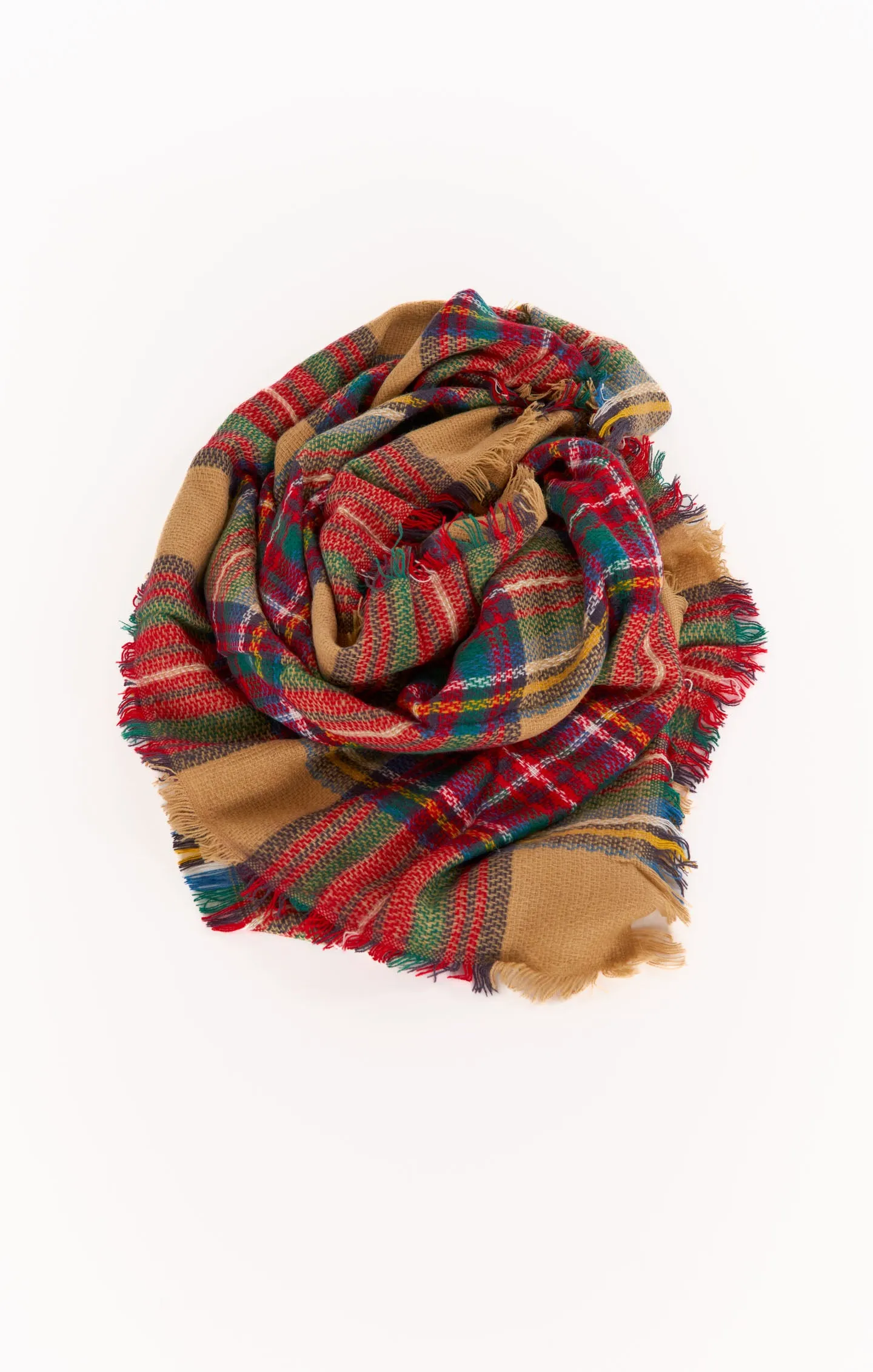 Holiday Plaid Scarf ~ Tan Multi