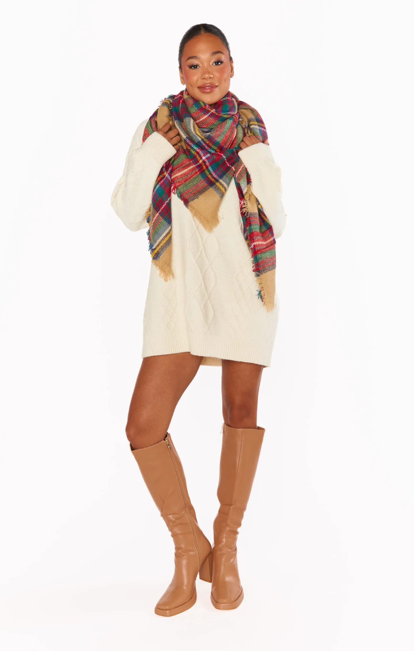 Holiday Plaid Scarf ~ Tan Multi