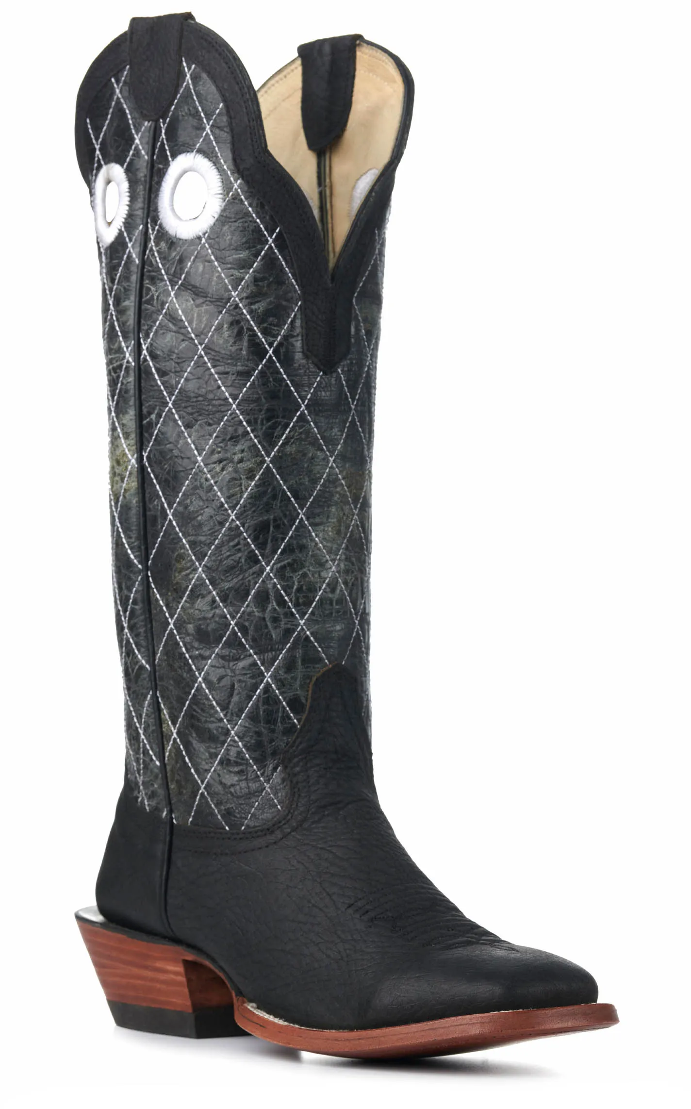 Hondo Men's Black and Black Crater Diamond Stitch 16" Wide Square Toe Buckaroo Cowboy Boots