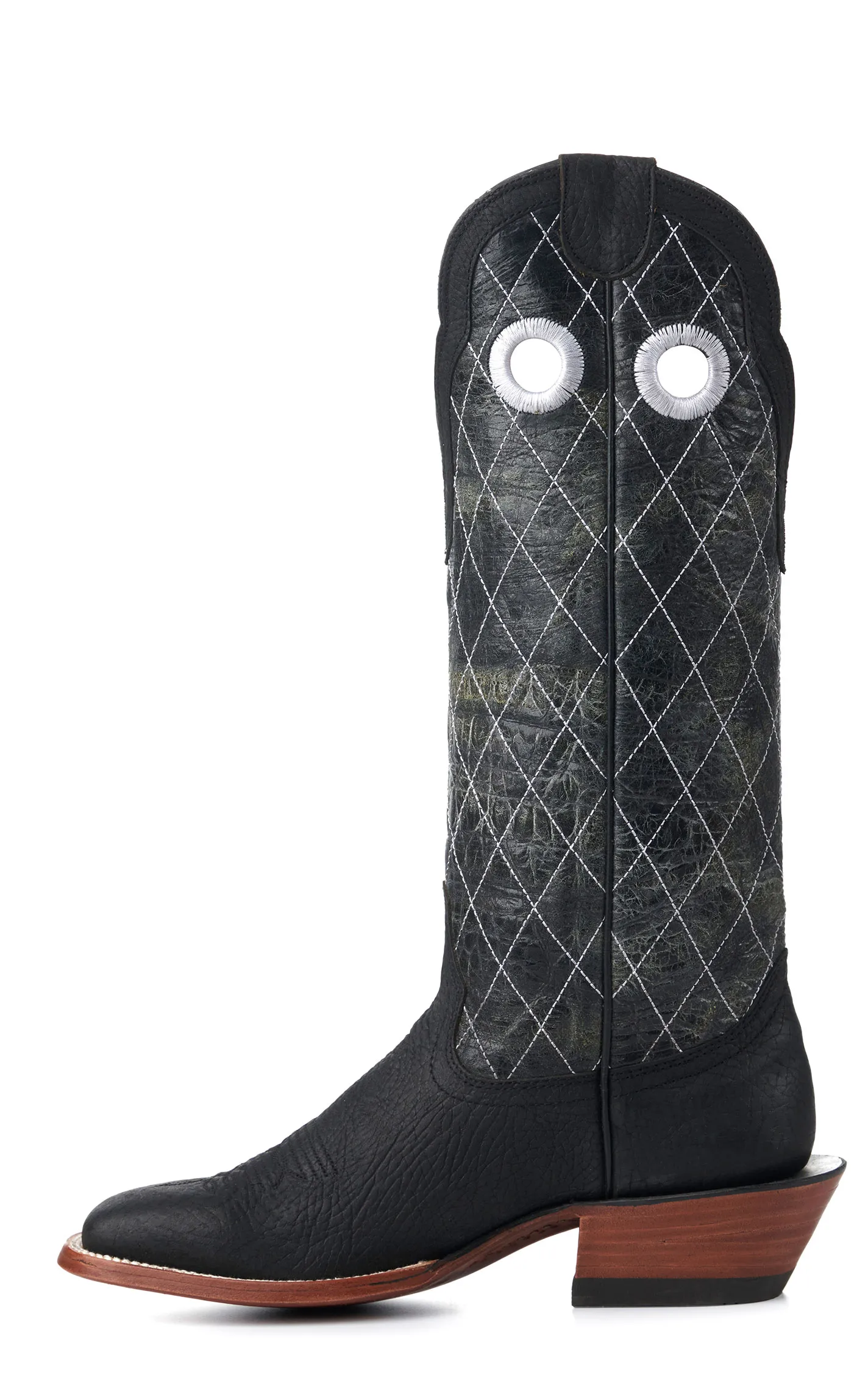 Hondo Men's Black and Black Crater Diamond Stitch 16" Wide Square Toe Buckaroo Cowboy Boots