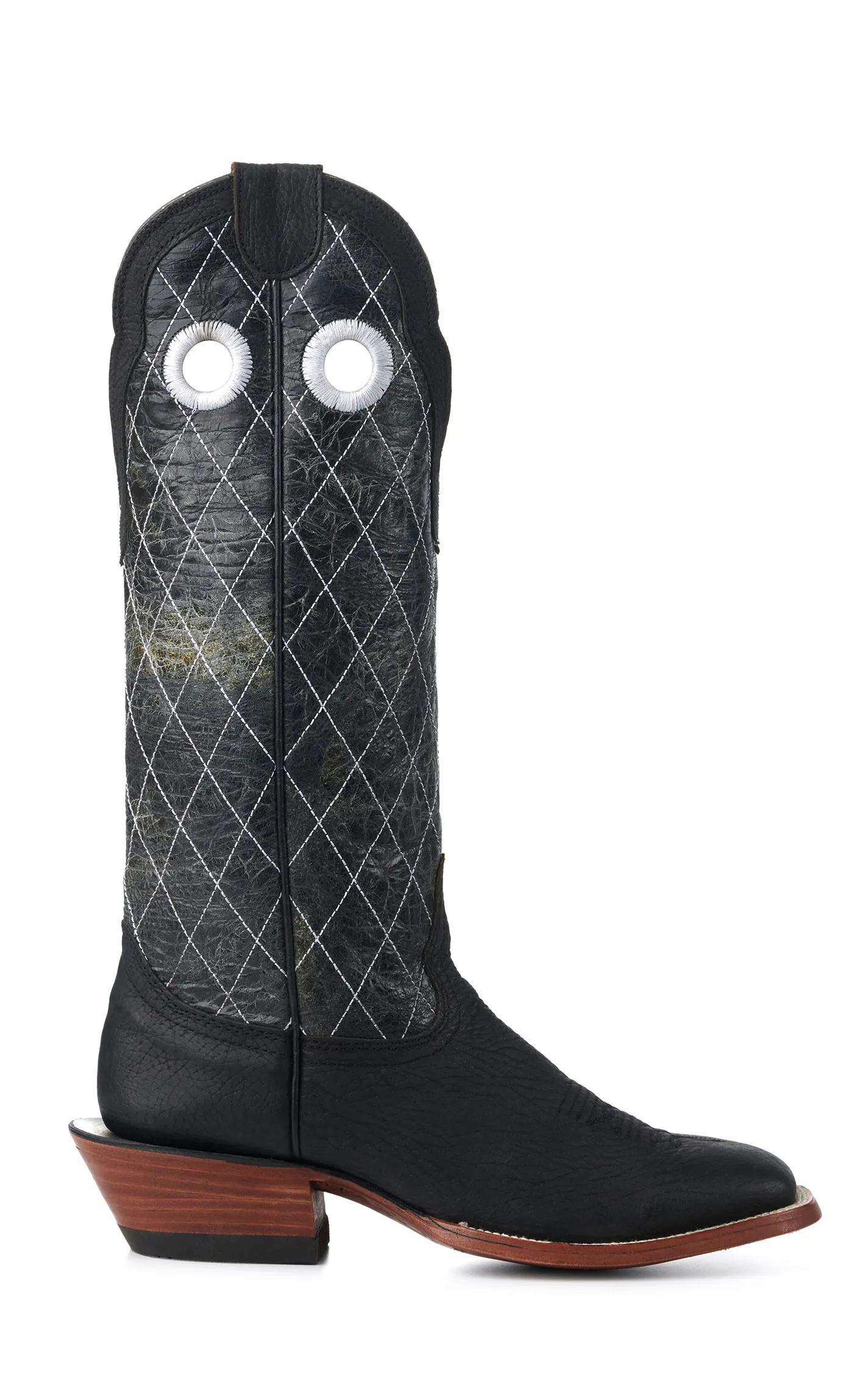 Hondo Men's Black and Black Crater Diamond Stitch 16" Wide Square Toe Buckaroo Cowboy Boots