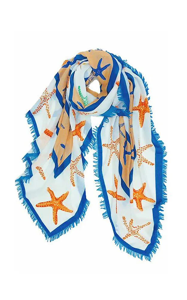 JC021059 Starfish Printed Scarf w/Fringes