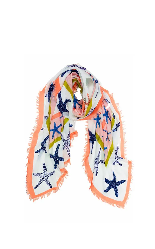 JC021059 Starfish Printed Scarf w/Fringes