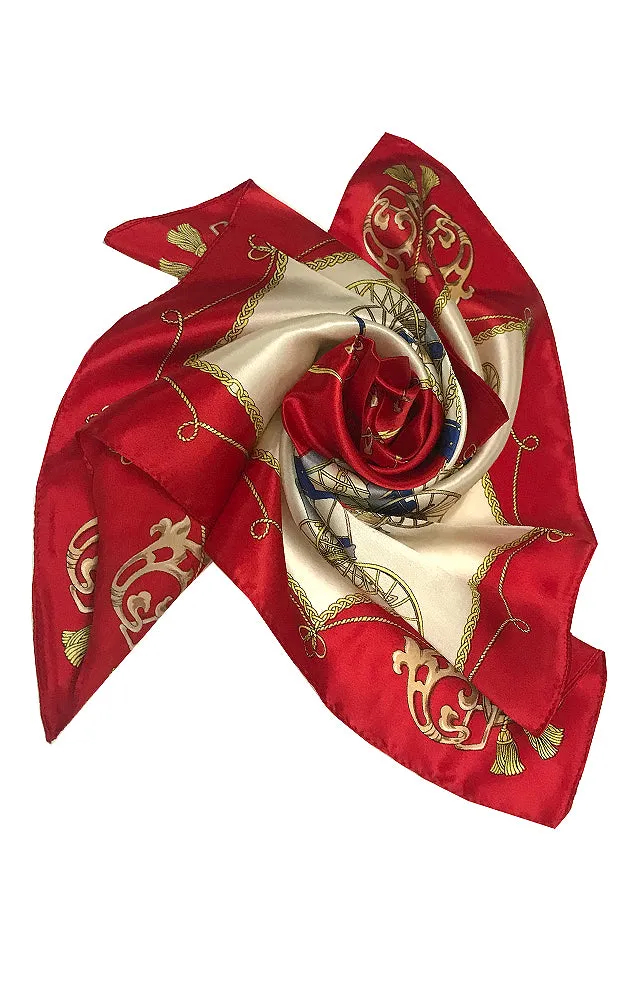 JC18036-02 Red French Picnic 100% Silk Scarf